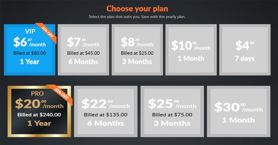 Screenshot of the Adam4Adam prices