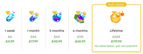 Screenshot of the Badoo prices
