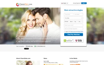 Screenshot of the CharmDate website