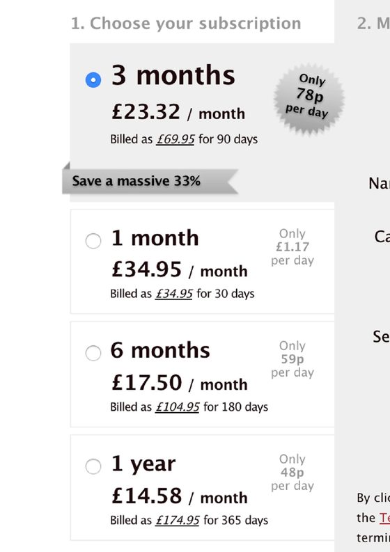 Screenshot of the Cougar Date prices