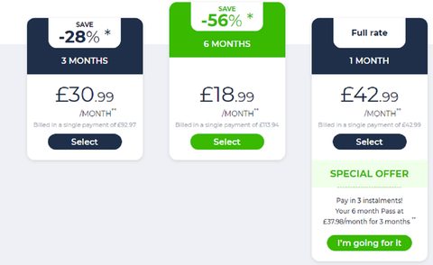 Screenshot of the DatingDirect prices
