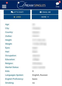 DreamSingles Profile Mobile Female Basic Information