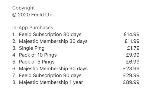 Screenshot of the Feeld prices