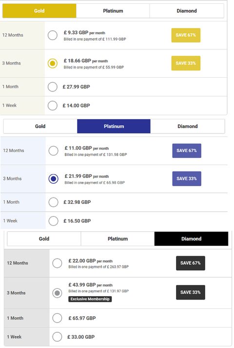 Screenshot of the FilipinoCupid prices