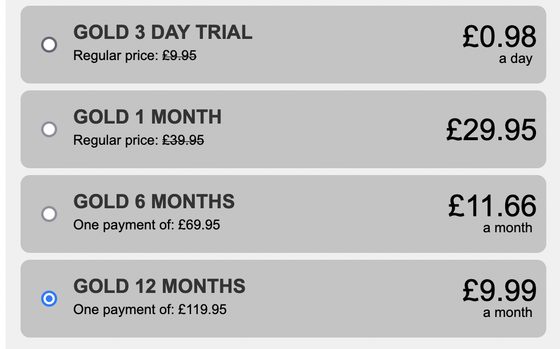 Screenshot of the Fling prices