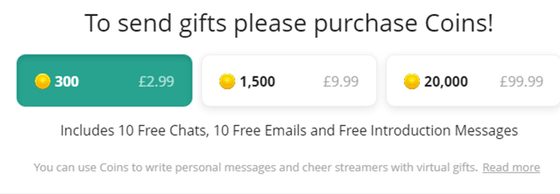 Screenshot of the Flirtwith prices