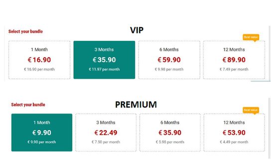 Screenshot of the Gays.com prices