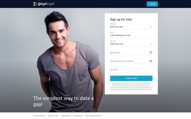 Screenshot of the GaysTryst website