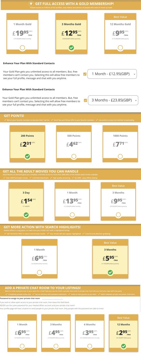 Screenshot of the Heated Affairs prices