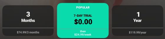 Screenshot of the Hily prices