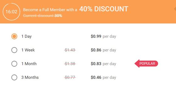 Screenshot of the HurtigFlirt prices