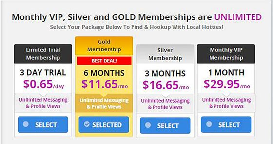 Screenshot of the Instaflirt prices