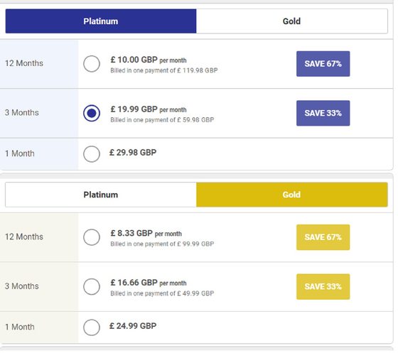 Screenshot of the Interracial Cupid prices