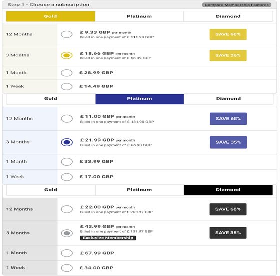 Screenshot of the JapanCupid prices