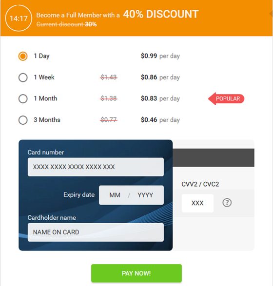 Screenshot of the Flirty Milfs prices