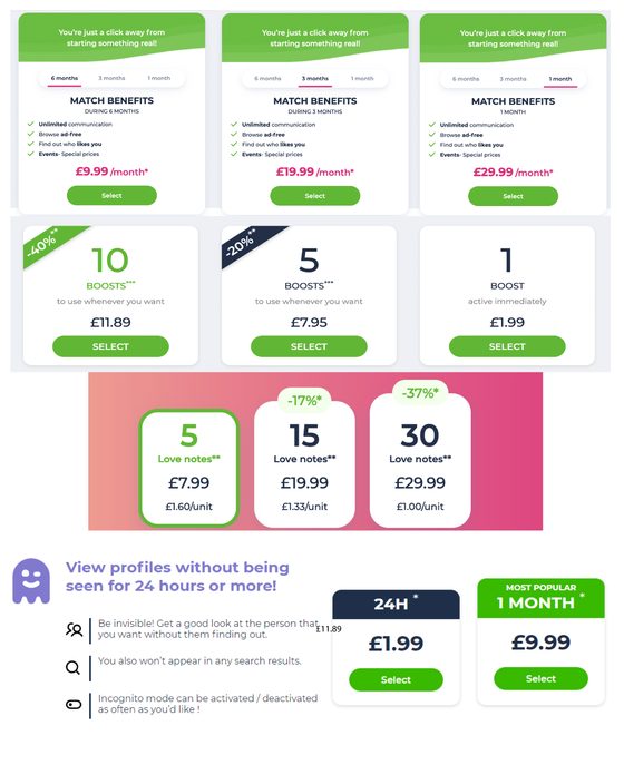 Screenshot of the Match prices