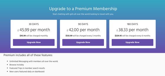 Screenshot of the MissTravel prices