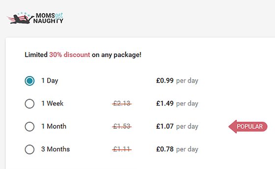 Screenshot of the Moms Get Naughty prices