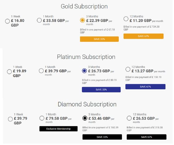 Screenshot of the Muslima prices