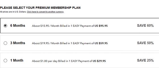 Screenshot of the Older Women Dating prices