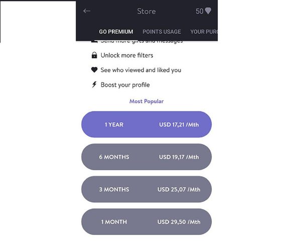 Screenshot of the Paktor prices