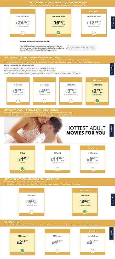 Screenshot of the Passion.com prices