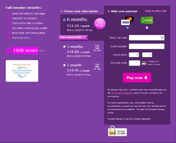 Screenshot of the Plenty More Fish prices