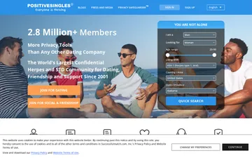 Screenshot of the Positive Singles website