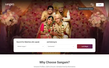 Screenshot of the Sangam website