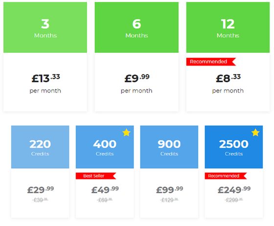 Screenshot of the Shag co uk prices