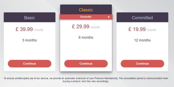 Screenshot of the Single60sDating prices