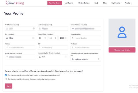 Slow Dating's own profile view