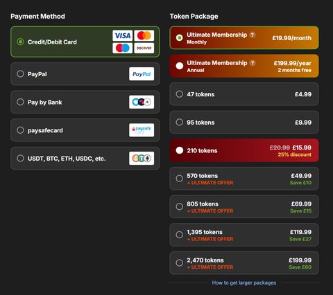 Screenshot of the Stripchat prices