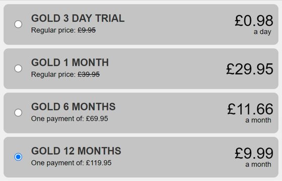 Screenshot of the SweetSext prices