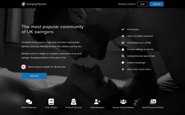 Screenshot of the Swinging Heaven website