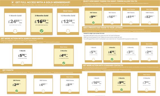 Screenshot of the TSDates prices