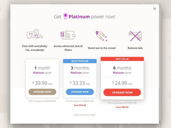 Screenshot of the Turkish Personals prices