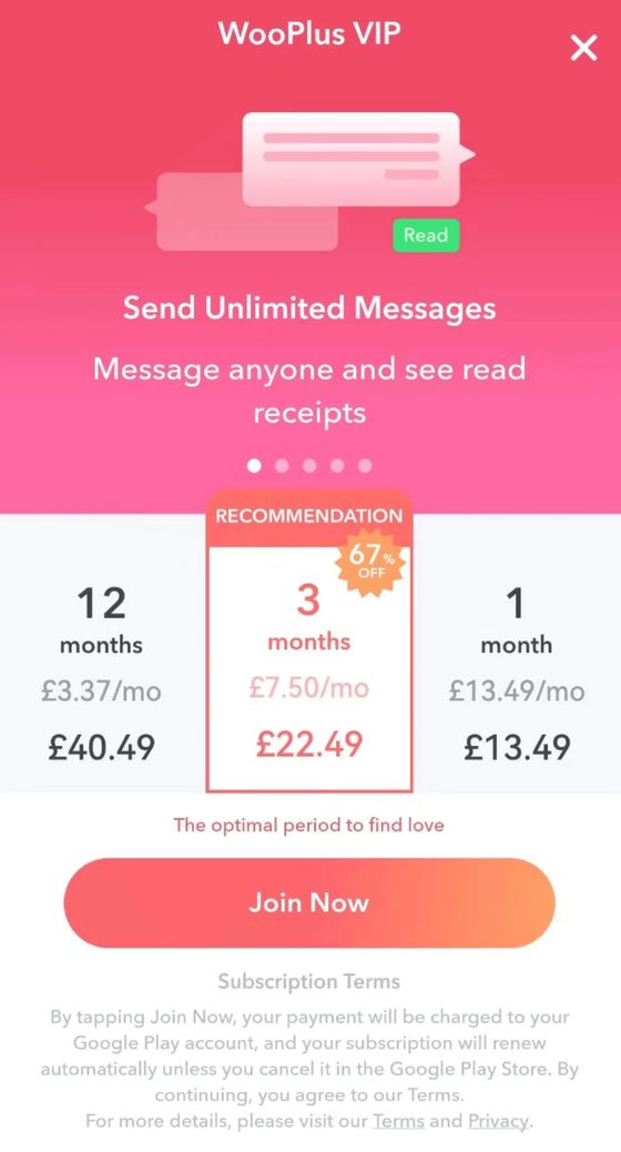 Screenshot of the WooPlus prices