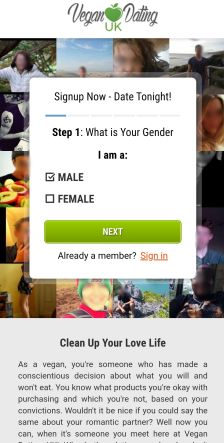 vegan dating UK's mobile site