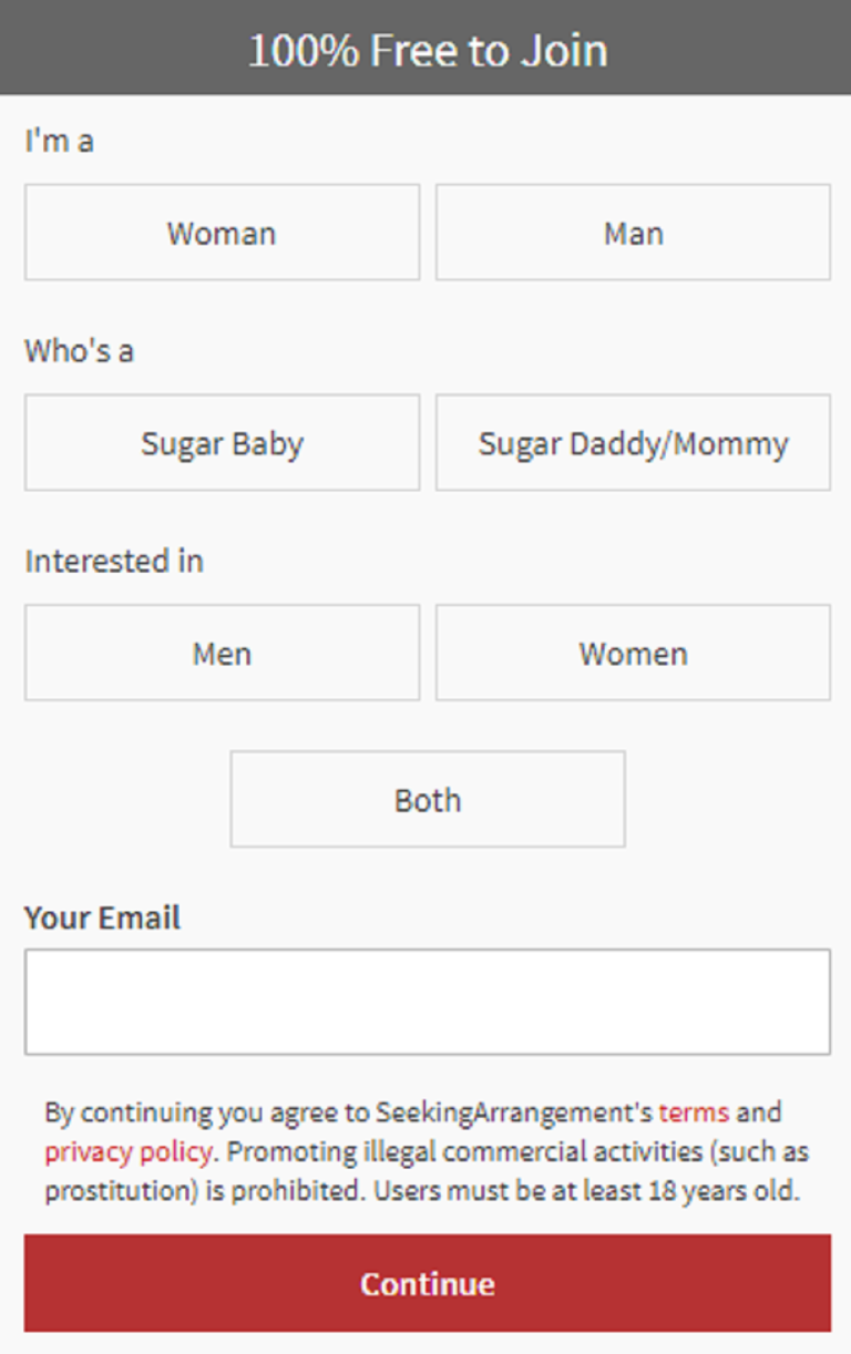 Seekingarrangement login page