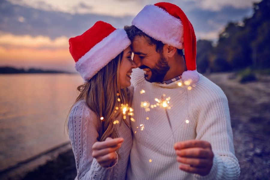 Christmas couple sparkles